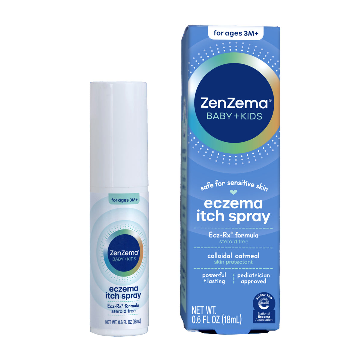 ZenZema Eczema Itch Spray for Baby + Kids bottle and carton, for ages 3 months and up